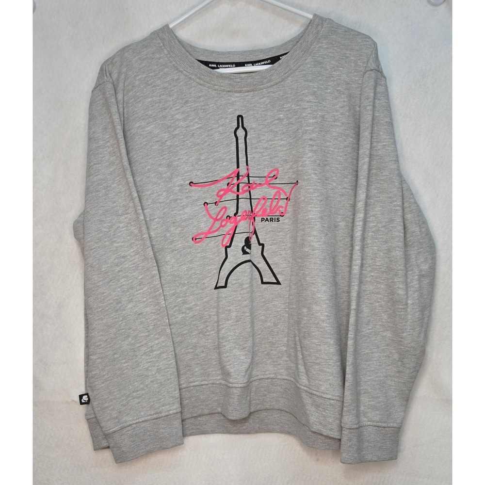 Karl Lagerfeld Paris Eiffel Tower Graphic Sweatshirt Gray Pink XL